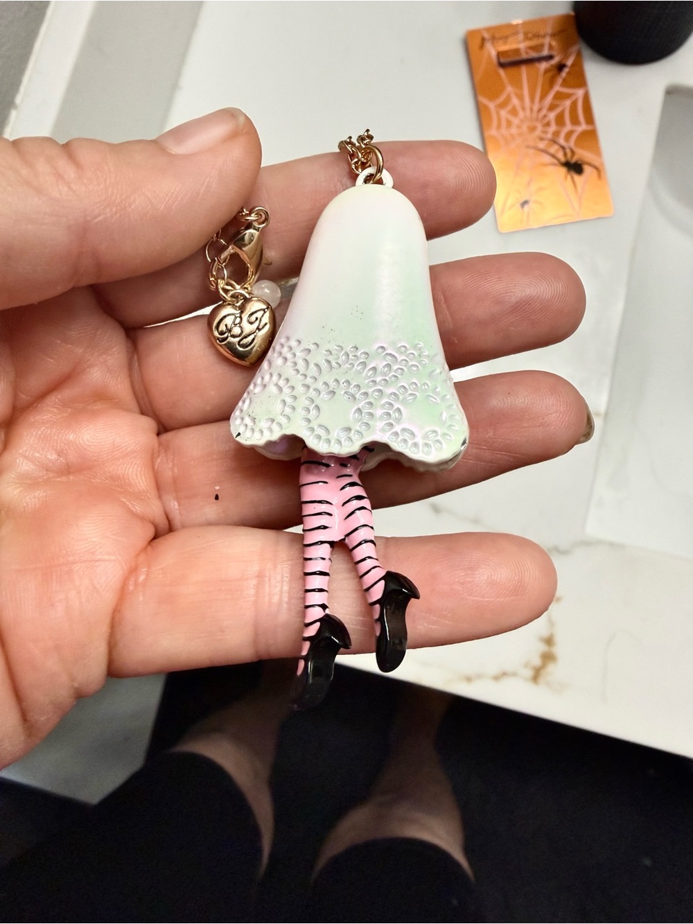 Betsey Johnson White & Pink Crystal Ghost Necklace and Earring Set - Picture 4 of 8